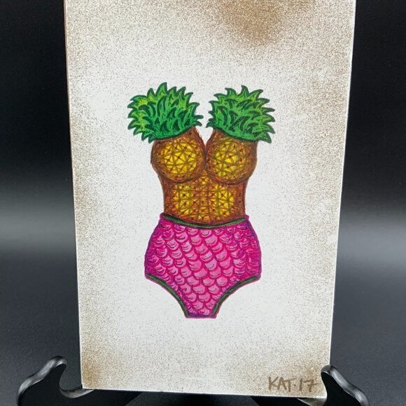 Signed and Dated Original Pineapple Bathing Suit Drawing Small - Picture 3 of 4